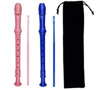 Kasteco 2 Pack German Style 8 Hole-3 Piece Descant Soprano Recorders with Cleaning Rod, Black Storage Bag, ABS Material, 2 Colors, Blue and Pink