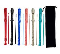 Kasteco 6 Pack German Style 8 Hole-3 Piece Descant Soprano Recorders with Cleaning Rod, Black Storage Bag, ABS Material (red,black, blue, pink,ivory white, green)
