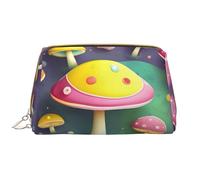 kastiong Portable Leather Makeup Bag for Women - Travel Cosmetic Organizer, Large Colorful Dream Mushroom Print Makeup Pouch, White, One Size, Art Deco, White, One Size, Art Deco