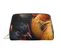 kastiong Portable Leather Makeup Bag for Women - Travel Cosmetic Organizer, Large Colorful roosters Print Makeup Pouch, White, One Size, Art Deco, White, One Size, Art Deco