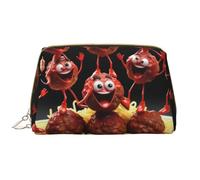 kastiong Portable Leather Makeup Bag for Women - Travel Cosmetic Organizer, Large Crazy Meatballs Pattern Print Makeup Pouch, White, One Size, Art Deco, White, One Size, Art Deco