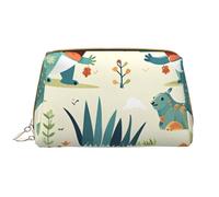 kastiong Portable Leather Makeup Bag for Women - Travel Cosmetic Organizer, Large Cute little baby dinosaur Print Makeup Pouch, White, One Size, Art Deco, White, One Size, Art Deco