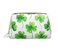 kastiong Portable Leather Makeup Bag for Women - Travel Cosmetic Organizer, Large Four-Leaf Clover Watercolor Print Makeup Pouch, White, One Size, Art Deco, White, One Size, Art Deco