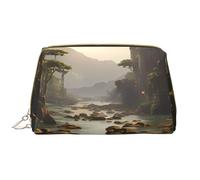 kastiong Portable Leather Makeup Bag for Women - Travel Cosmetic Organizer, Large mountains and rivers Print Makeup Pouch, White, One Size, Art Deco, White, One Size, Art Deco