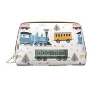 kastiong Portable Leather Makeup Bag for Women - Travel Cosmetic Organizer, Large Playful Colorful Train Print Makeup Pouch, White, One Size, Art Deco, White, One Size, Art Deco