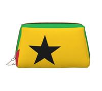 kastiong Portable Leather Makeup Bag for Women - Travel Cosmetic Organizer, Large Sao Tome and Principe Flag Print Makeup Pouch, White, One Size, Art Deco, White, One Size, Art Deco