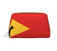 kastiong Portable Leather Makeup Bag for Women - Travel Cosmetic Organizer, Large Timor-Leste flag Print Makeup Pouch, White, One Size, Art Deco, White, One Size, Art Deco