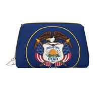 kastiong Portable Leather Makeup Bag for Women - Travel Cosmetic Organizer, Large Utah Flag Print Makeup Pouch, White, One Size, Art Deco, White, One Size, Art Deco