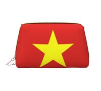 kastiong Portable Leather Makeup Bag for Women - Travel Cosmetic Organizer, Large Vietnamese flag Print Makeup Pouch, White, One Size, Art Deco, White, One Size, Art Deco