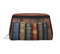 kastiong Portable Leather Makeup Bag for Women - Travel Cosmetic Organizer, Large Vintage Antique Bookshelf Print Makeup Pouch, White, One Size, Art Deco, White, One Size, Art Deco