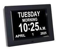 KASTISS Dementia Clock, Digital Clock, 8 Inch Digital Calendar Alarm with Large Display, 12 Custom Alarms Auto Dimmable, Ideal for people with impaired vision and memory loss(Black)