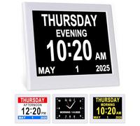 KASTISS [Newest Version 8 Inch Digital Calendar Day Clock for Elderly, Medication Reminder, Dementia Clock Suitable Visually Impaired, Bedside, Desktop, Wall Hanging (White)