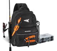 KastKing BaitSpace Fishing Tackle Bag, Water-resistant Tackle Storage with 2 Black Camo Tackle Boxes & Detachable Soft Bait Binder, Adjustable Backpack for Bank, Wading, & Boat Fishing