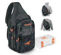KastKing Pond Hopper Fishing Sling Tackle Storage Bag with (2) Tackle Boxes-Lightweight Sling Fishing Backpack-Sling Tool Bag for Fishing Hiking Hunting Camping,17.7X 12.6X 6 Inches, A:Pryml Boulder
