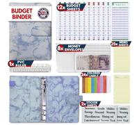 KASTLO A6 PU Leather 51pcs Budget Binder Notebook - Money Saving Wallet Organiser, Label Sticker, Ruler - Budget Planner & Cash Envelopes for Cash Stuffing Wallet UK - Blue