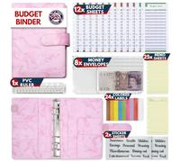 KASTLO A6 PU Leather 51pcs Budget Binder Notebook - Money Saving Wallet with Plastic Money Wallet Organiser, Label Sticker, Ruler - Budget Planner & Cash Envelopes for Cash Stuffing Wallet UK - Pink