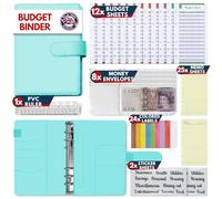 KASTLO A6 PU Leather 51pcs Budget Binder Planner - Money Saving Wallet with Plastic Money Wallet Organiser, Label Sticker, Ruler - Budget Planner & Cash Envelopes for Cash Stuffing Wallet UK - Green