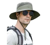 KASTWAVE Mens Womens Sun Hat Wide Brim Breathable Mesh UPF 50+ Waterproof Fishing Hat Safari Hat Foldable Boonie Cap, GREEN, 30