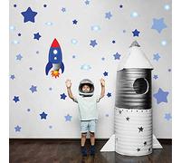 Kasubeso Large Rocket and Star Wall Decals, Outer Space Wall Stickers, Peel and Stick Removable Star Sticker, Art Decor for Kids Boys Bedroom Nursery Living Room,Playroom Classroom Decoration
