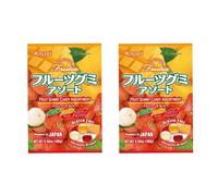 Kasugai Frutia Authentic Japanese Gummy Candy - Fruit & Soft Flavoured Gummies - Gluten Free - Individually Wrapped - Kids Favourite (Pack of 2, Assorted (Lychee,Mango,Strawberry))