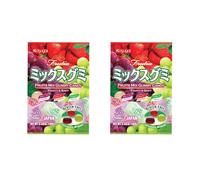 Kasugai Frutia Authentic Japanese Gummy Candy - Fruit & Soft Flavoured Gummies - Gluten Free - Individually Wrapped - Kids Favourite (Pack of 2, Assorted (Grape,Strawberry,Muscat) 102g)