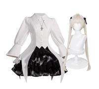Kasugano Sora Cosplay Costume Gothic Lolita Dress Outfits for Halloween | White Top Puffy Short Skirt Full Set with Cross Necklace, Rabbit Soft Figure Optional, Anime Cosplay Carnival Costume