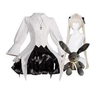 Kasugano Sora Cosplay Costume Gothic Lolita Dress Outfits for Halloween | White Top Puffy Short Skirt Full Set with Cross Necklace, Rabbit Soft Figure Optional, Anime Cosplay Carnival Costume