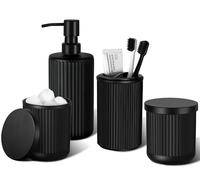 KASUNTING Matte Black Bathroom Accessory Set, 4-Piece Glass Set - Soap Dispenser, Toothbrush Holder, Qtip Holder, Modern Home Decor