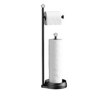 KASUNTO Toilet Paper Holder for Bathroom, Heavy Weighted Metal Stand with Crystal Ball, Toilet Paper Roll Stand for Bathroom Accessories (Matte Black)