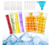KASURE 110 Pcs Ice Cube Bags, Include 60 Pcs Ice Cube Bags and 50 Pcs Ice Pop Bags, Self-Seal Ice Cube Bags, Food Grade PE Ice Cube Moulds for Whiskey, Coffee, Baby Food, Come with Funnels