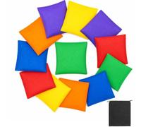 KASURE 12 PCS Bean Bags Throwing, 10 * 10cm Toss Beanbags for Kids Small Easy Grip Colorful Cornhole Bags for Fun Sports Juggling Sports Outdoor Family Party Games