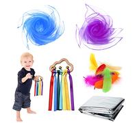 KASURE 14PCS Baby Sensory Set with Baby Sensory Foil Blanket Rainbow Ribbon Rattle Toy Multi-Coloured Feathers and Scarf, Sensory Toys for Babies Early Learning Gift for 0 3 6 9 12 Months