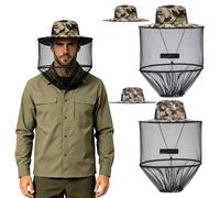 KASURE 2 Pack Foldable Mosquito Head Net Hat, Breathable Midge Hat with Removable Net, for Fishing, Camping, Hiking, Outdoor Use (Digital Camo & Grey Camo)