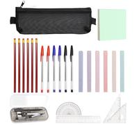 KASURE 28 PCS Pre Filled Pencil Case, School Stationary Sets Back to School Stationary Kit Assorted Stationery Pack with 6 Pens, 6 Highlighters, 6 Pencils, Pencil case, sticky note, Compass and Rulers