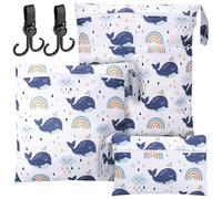 KASURE 3 Packs Wet Bag with 2 Black Stroller Hook, Washable Wet Dry Bags Baby Nappy Wet Bag Outdoor Organiser Bag for Travel,Swimming,Outings and Excursions,The Largest One with 2 Zipper (3 Size)
