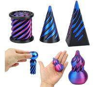 KASURE 4 PCS Impossible Cone Fidget Toys, 3D Printed Spiral Cone Fidget Toy for Stress Relief Two-tone Impossible Pyramid Passthrough Sculpture Fun Desktop Decorations Toy for Kids Adult Gift