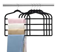 KASURE 5 Pcs Velvet Trouser Hangers, 4 Layer Space Saving Flocking Hanger, Anti-slip Hangars for Pants, Jeans, Scarf, Belts, Ties, Towel(Black)