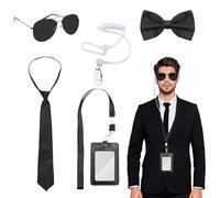 KASURE 5Pcs Agent Costume Accessories, Secret Service Costume Set, With Sunglasses, Ties, Bow Ties, Id Card Holders, Walkie-Talkie Headset, Air Conduit Fittings, for Men & Women