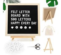 KASURE Black Felt Letter Board with Wood Stand, 25 x 25cm Changeable Message Board, include 590 Letters, Numbers, Symbols and Emojis, for Menus, Baby Announcements, Home and Office Decoration