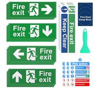 KASURE Fire Exit Sign Set, 21 Pcs Self-Adhesive Fire Safety Signs, (Right, Left, Up, Down Arrow), Fire Action Signs, Fire Exit Keep Clear Sign, Fire Door Keep Shut sign, Come with Scraper