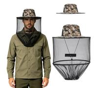 KASURE Foldable Mosquito Head Net Hat, Breathable Midge Hat with Removable Net, for Fishing, Camping, Hiking, Outdoor Use, Grey Camo, One Size Fits Most