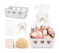 KASURE Wooden Gift Box 30x20x12cm Gift Basket Set with Cellophane Bags and Raffia For Men and Women, Birthday Gift Box, Vintage Wooden Storage Crate