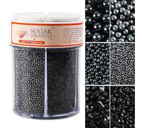 Kasvan Black Pearl Sprinkles, 6 Sizes Mix for Cake Decorating, 230g/8.1oz, Baking Cake Decorations, Ice Cream Toppings and Cookie Decorating, Wedding Party Chirstmas Supplies (Black)