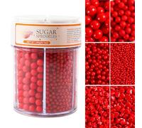 Kasvan Red Pearl Sprinkles, 6 Sizes Mix for Cake Decorating, 230g/8.1oz, Baking Cake Decorations, Ice Cream Toppings and Cookie Decorating, Wedding Party Chirstmas Supplies (Red)