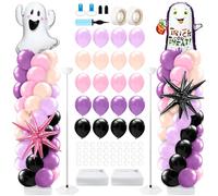 Kasyat 2 Sets Pastel Halloween Balloon Column Stand Kit Purple Pink and Black Arch Garland Kit with Cute Ghost Explosion Star Foil Balloons for Spooky Birthday Party Halloween Party Decoration
