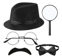 Kasyat 6 Pcs Detective Costume Accessories Adult Detective Hat Man Inspector Costume Set for Halloween Cosplay Party(Classic Style)
