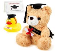 Kasyat Graduation Gift Set Including Graduation Plush Bear with Black Hat Congrats Grad Graduation Rubber Duck Graduation Card for 2025 Grad Party Favor Present(Light Brown)