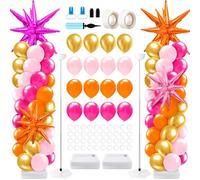 Kasyat Pink and Orange Balloon Arch Kit with Exploding Star Foil Balloons Hot Pink Orange Column Stand Kit for Birthday Hawaii Summer Tropical Baby Shower Wedding Party Decorations