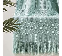 KASYLAN 100% Acrylic Knitted Throw Blanket Textured Solid Soft Decorative Throw for Sofa, Couch, Bed,127x152cm,Aqua