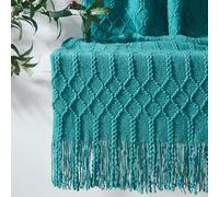 KASYLAN 100% Acrylic Knitted Throw Blanket Textured Solid Soft Decorative Throw for Sofa, Couch, Bed,127x152cm,Teal